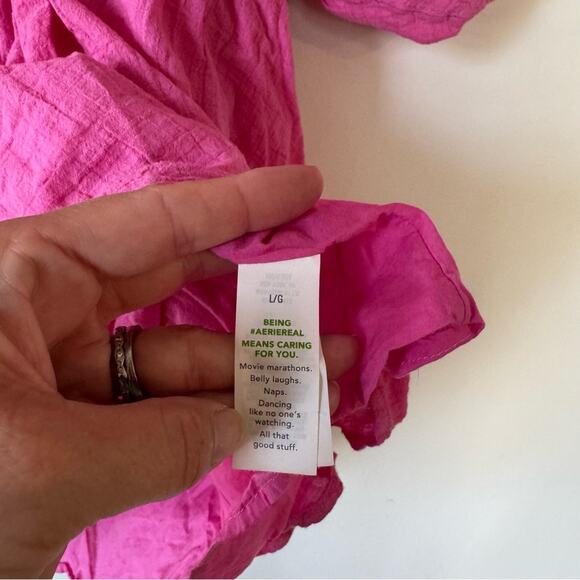 NWOT Aerie Hot Pink Gauzy Golden Hour Mini Dress Open Back Beach Coverup L - Picture 11 of 11